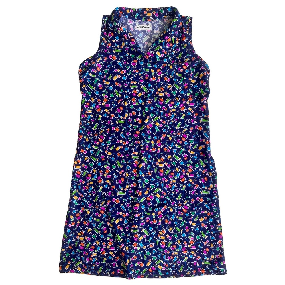 Southwind Apparel Sleeveless Happy Hour Cocktail Print Dress with pockets SZ M